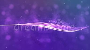 紫色背景动画上的白色抽象条纹、流线和条纹、飞行分形